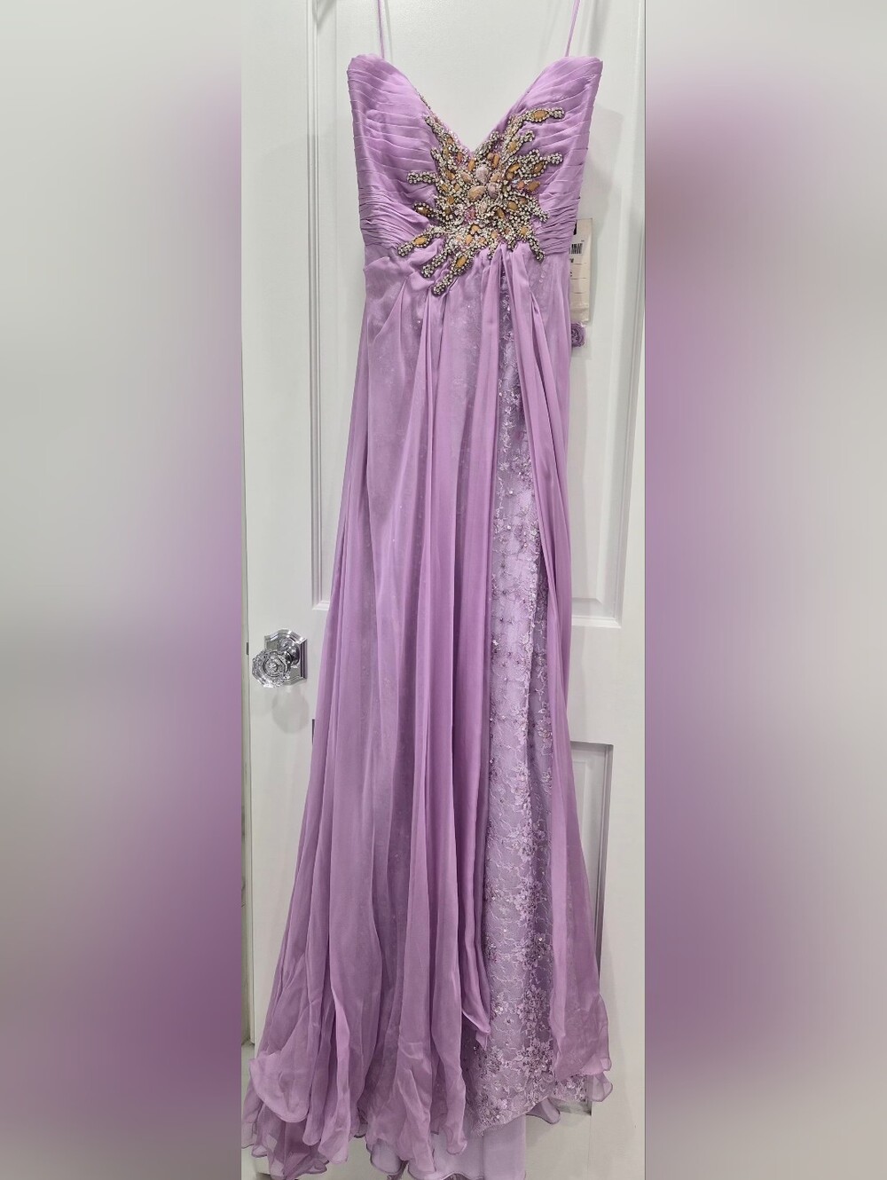 Mac Duggal Lilac Beaded Strapless Evening Gown Prom